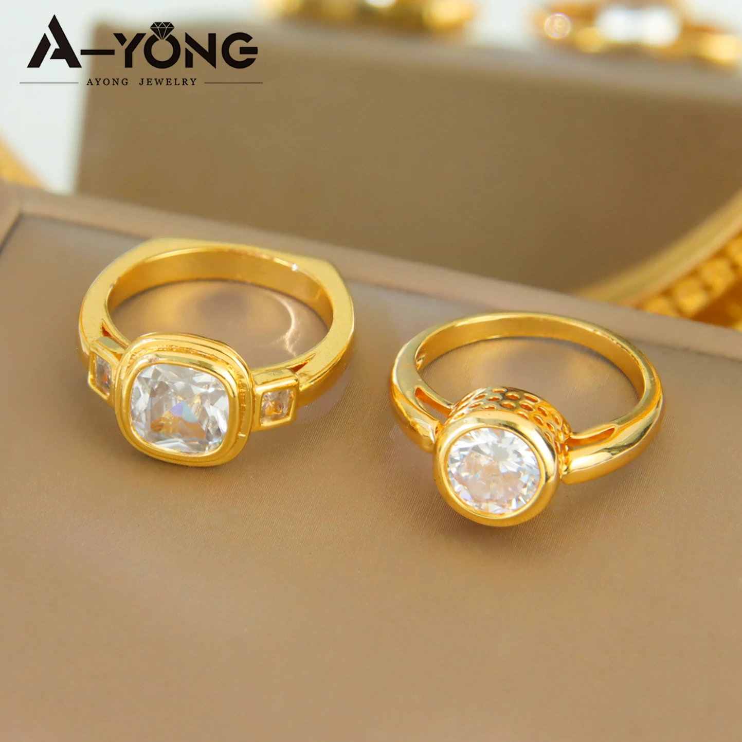 Dubai Mode Zirkonia-Ringe 21k Vergoldet Italienischer Vintage-Verlobungsring Arabischer Damen Brautschmuck