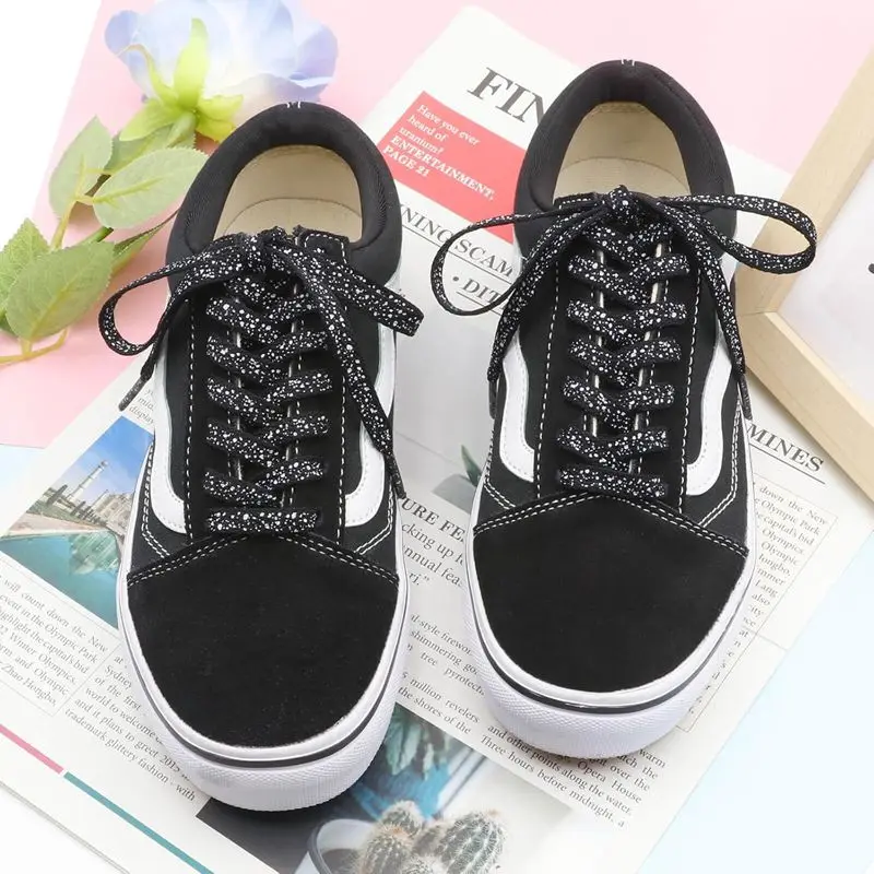 1 Paar flache Schnürsenkel für Sneakers, flache Schnürsenkel mit Tintenspritzer-Aufdruck, farbig, sportlich, 0,8 cm Breite, für lässige Sneakers und Schuhe – Detail 16