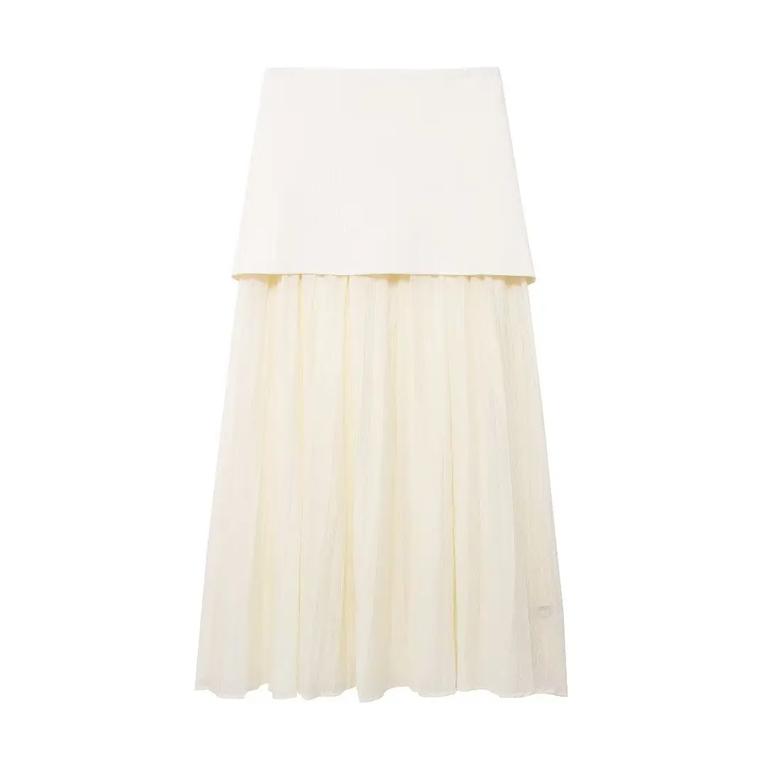 thumbnail image 1 of HH TRAF 2024 Falda de mujer con empalme, cintura alta, cremallera lateral, falda larga plisada, falda de punto de otoño, moda para mujer, 3 colores, 1 of 5