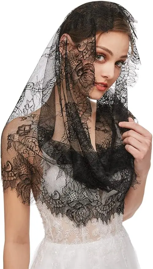 Veil Latin Mass Head Covering Spanish Style Lace Traditional Vintage Inspired Infinity Shape white black women s spanish mantilla lace catholic veil for chapel church shawl head covering scarf mass shawl round style laven