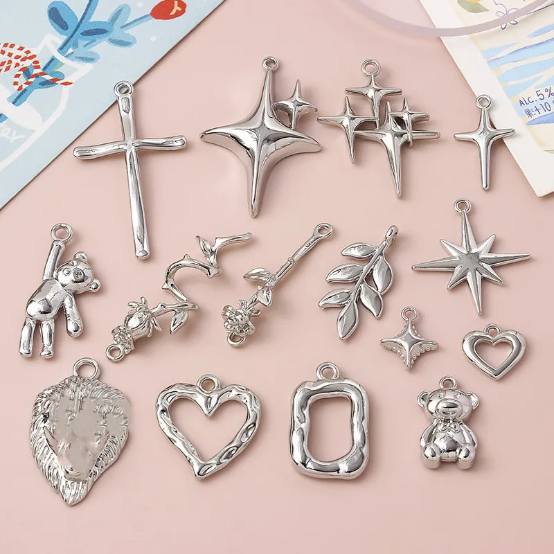 실버 컬러 펜던트 곰 사랑 하트 리프 스타 귀걸이 펜던트 매력 Diy 목걸이 귀걸이 쥬얼리 만들기 용품, 10 개
