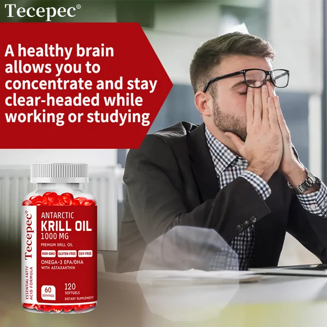 Antarctic Krill Oil 1000 Mg with Omega-3 EPA, DHA, Astaxanthin and Phospholipids for Heart, Brain and Skin Health Support