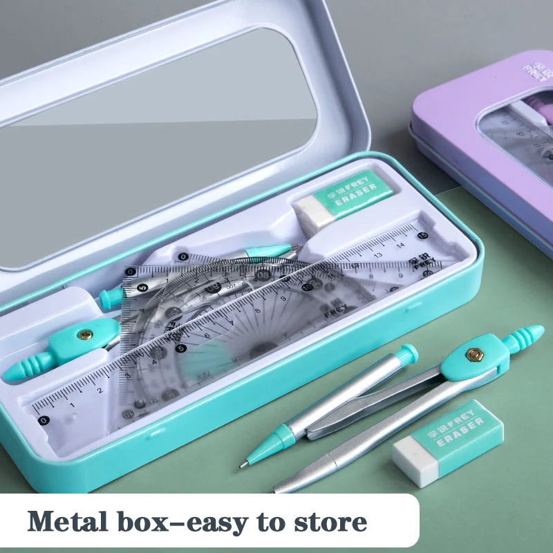 Drafting Set Mathematical Rulers Set Drawing Tool Set 7Pcs/lot Ruler Set Kawaii Geometric Drawing Eraser Kit Back To School Math Compass Set Office School Supplies Stationery