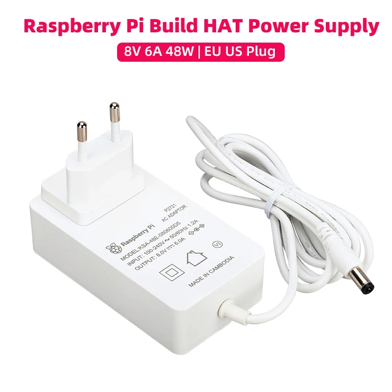 Raspberry Pi-build Hat Fonte de Alimentação Cabo 1.5m Cabo 16awg Compatível com Motores Sensores ue e Eua 48w 8v 6a