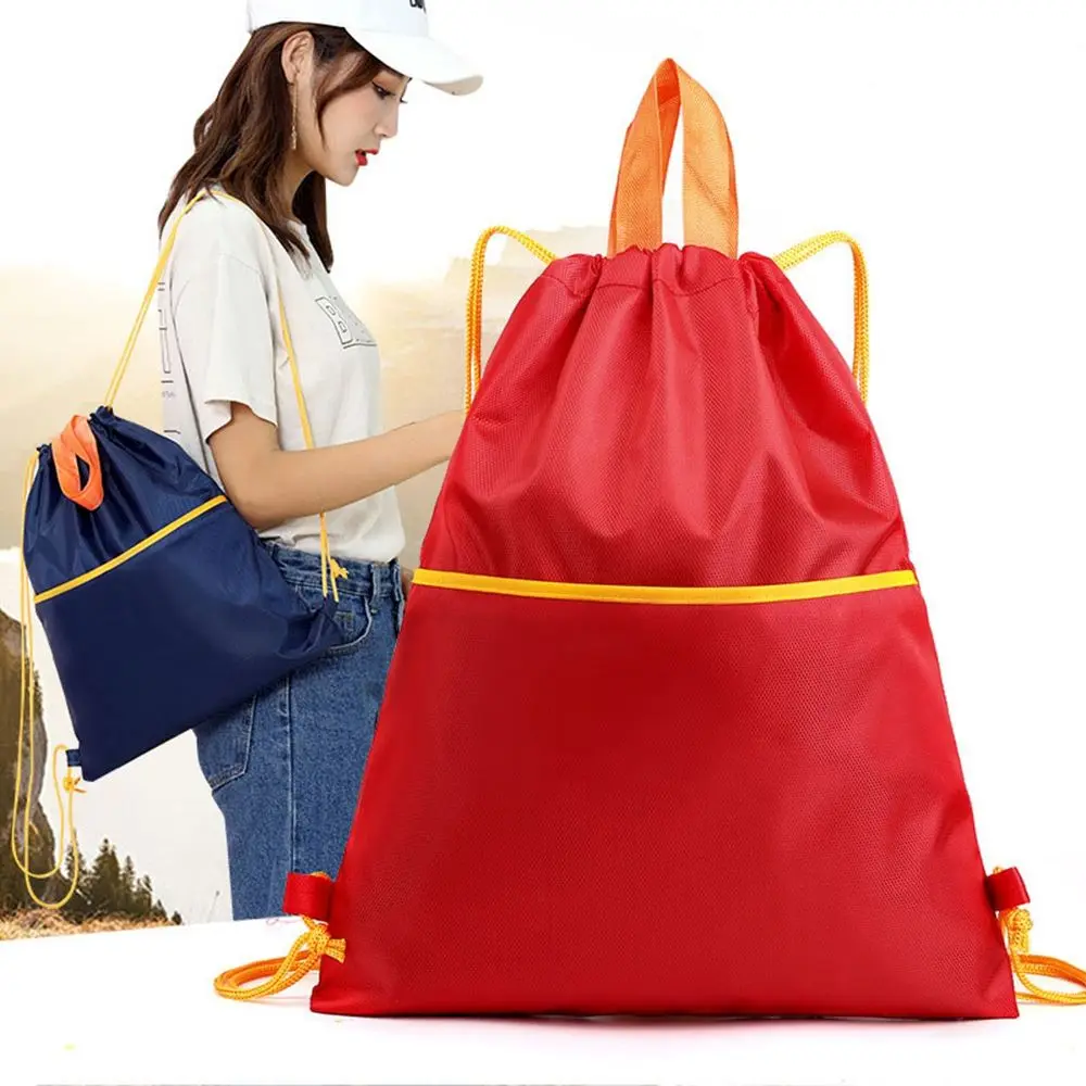 Outdoor Waterproof Nylon Sports Bag Drawstring Bag Travel Sport Drawstring Two Pocket Lightweight Backpack 2