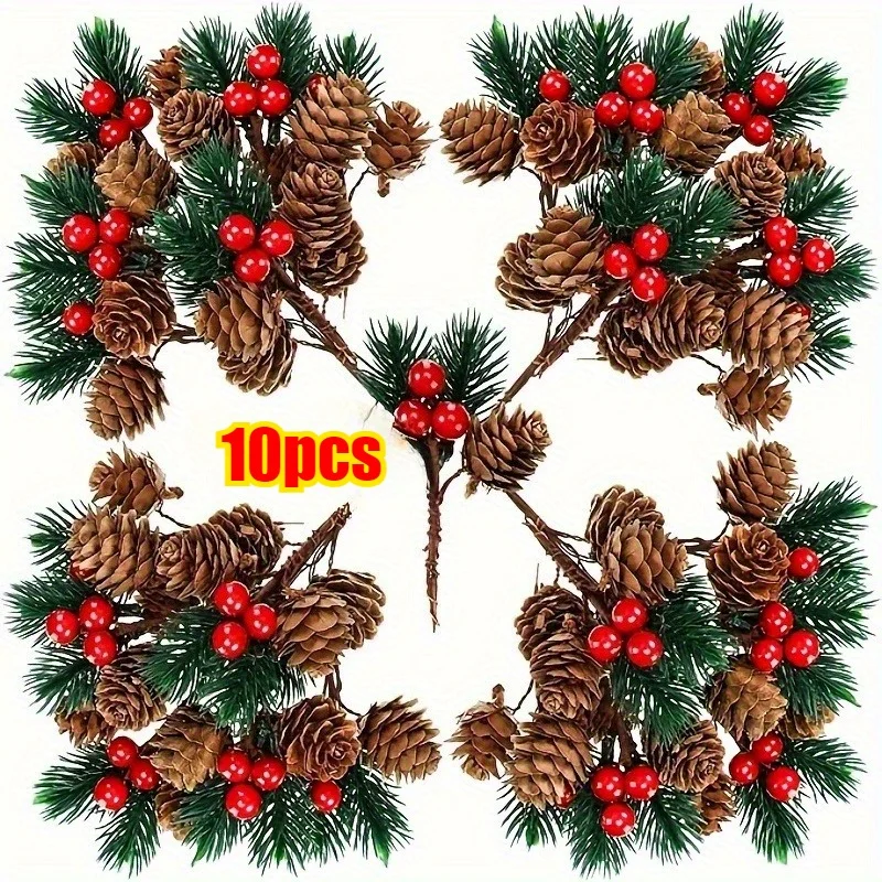 10/30 stücke Rote Beere Stamm Kiefer Zweige Künstliche Tannenzapfen Beere Picking Blumen DIY Kranz Weihnachten Baum Zweige Dekor