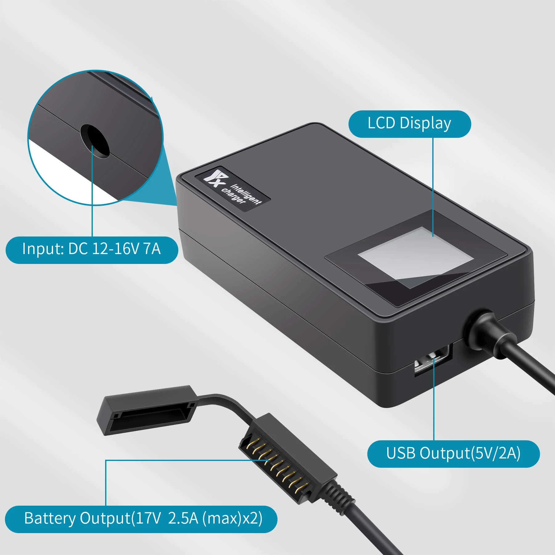 Digital display car charger for DJI AIR 3/3S Battery Remote Control Vehicle Charger Portable Intelligent Charging Hub
