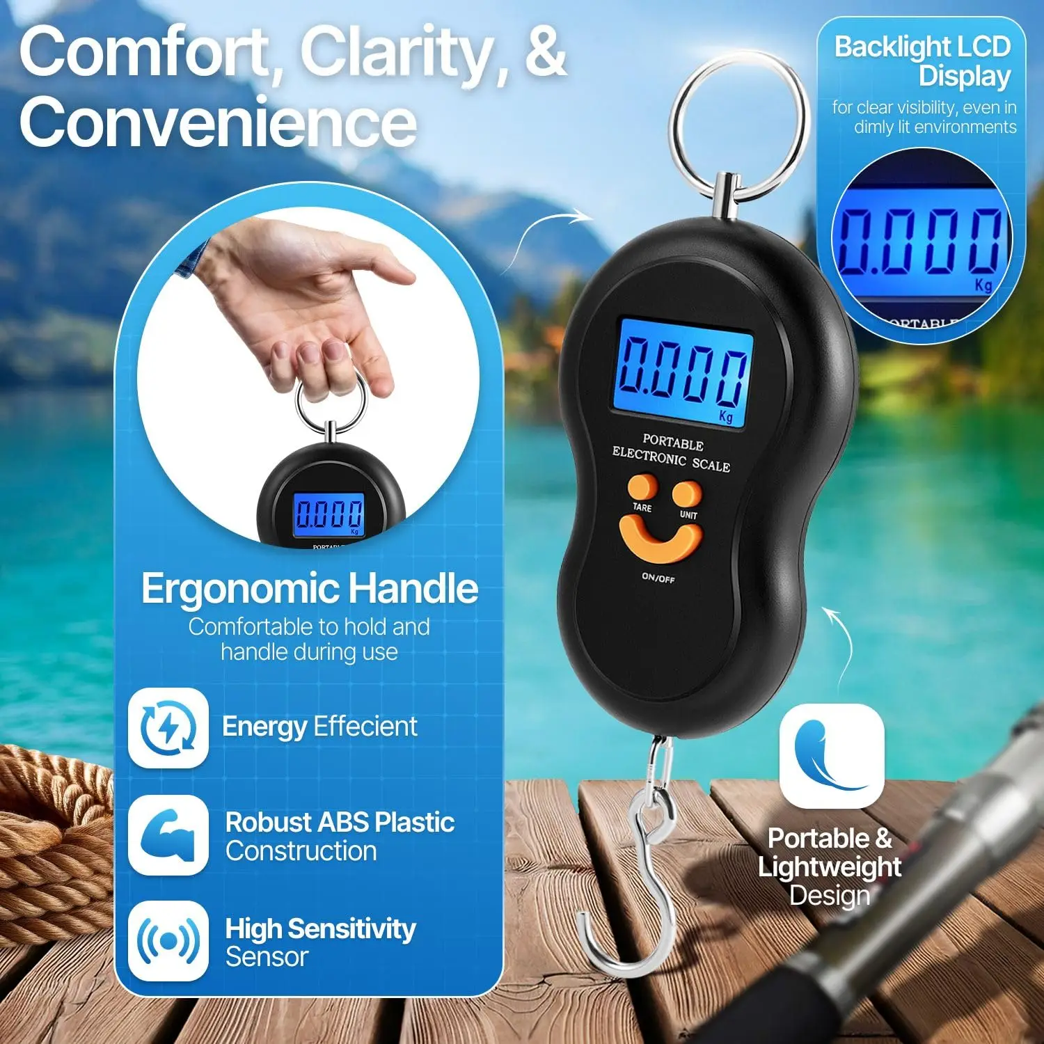 Electronic 50Kg 10g Hanging Scale LCD Kitchen Digital Scale BackLight Fishing Weights Pocket Scale Travel Luggage Scales