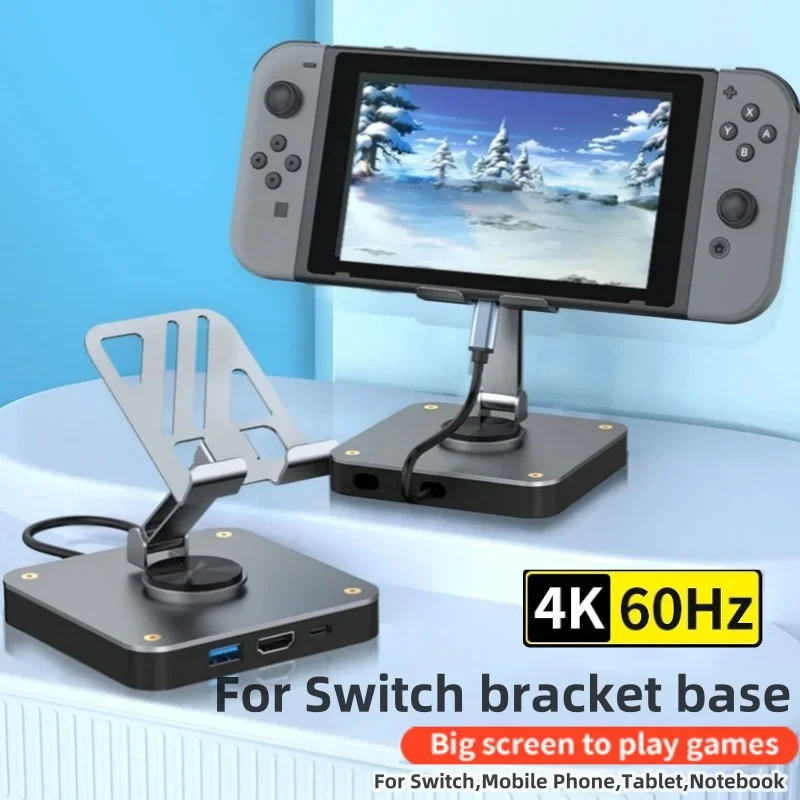 3-in-1 조절식 스위치 폰 패드 스탠드 및 USB-C 허브, HDMI2.0(4K @ 60Hz),USB2.0,PD 100W 충전 포트, 아이폰 15 아이패드 프로용