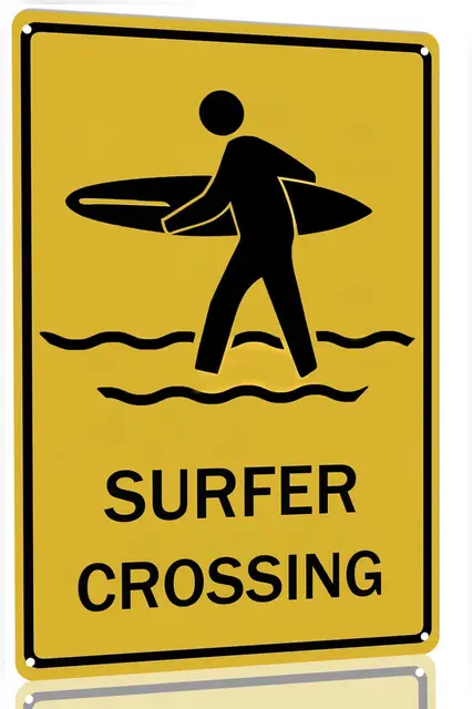 Surfer Crossing Tin Sign Beach Room Decor Aesthetic Beachy Surfboard Wall Decor Beach Sign Surf Room Decor Surfer Girl Room Deco
