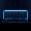 Bed Frame, Upholstered Platform Bed with Faux Leather Headboard and LED Lights and Storage Drawers, Strong Wooden Slats Support 4