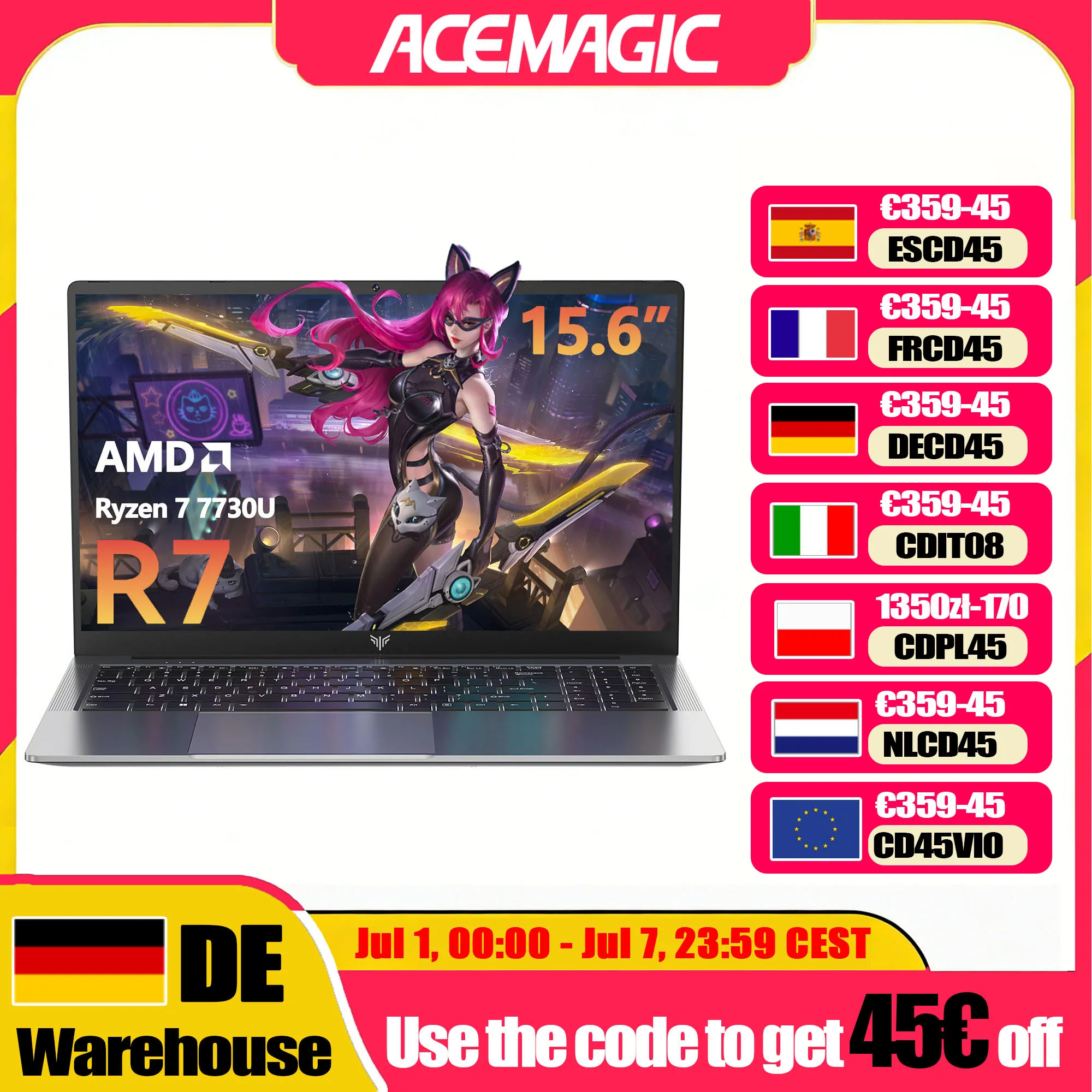 ACEMAGIC LX15PRO Laptop Computer AMD Ryzen 7 7730U Windows Laptop 15.6-in IPS 16GB DDR4 512GB NVMe SSD Numeric Keyboard