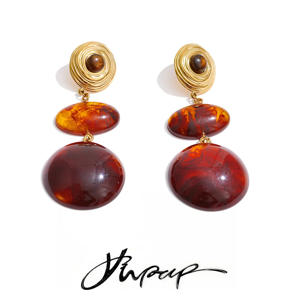 Yhpup Amber Resin Acrylic Round Drop Earrings for Women