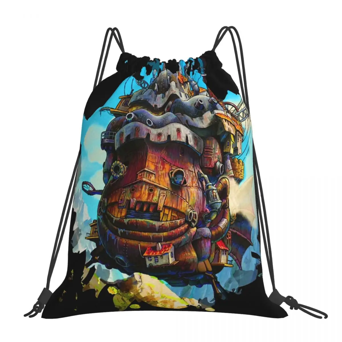 

Howls Painting Backpacks Fashion Portable Drawstring Bags Drawstring Bundle Pocket Shoes Bag Book Bags For Travel School