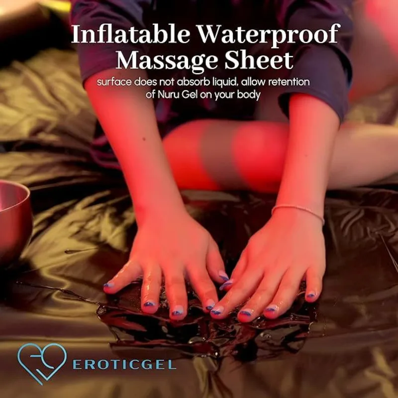 Inflatable Massage Sheet Water Bed Couples Passion Body Oil Spa Spill-Proof Border Black Durable PVC Waterproof Sex Furniture