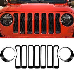 For 2018-2022 Jeep Wrangler JL Mesh Grille Grill Insert+Headlight Turn  Light Cover Trim JL JLU for Jeep Gladiator JT(Red) - AliExpress