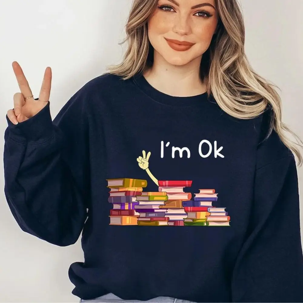 Book Sweatshirt Book Lover Oversized Pullover Sweatshirts Crew Neck Comfy Sweaters Fall Fashion Hoodies Outfits Clothes 2023