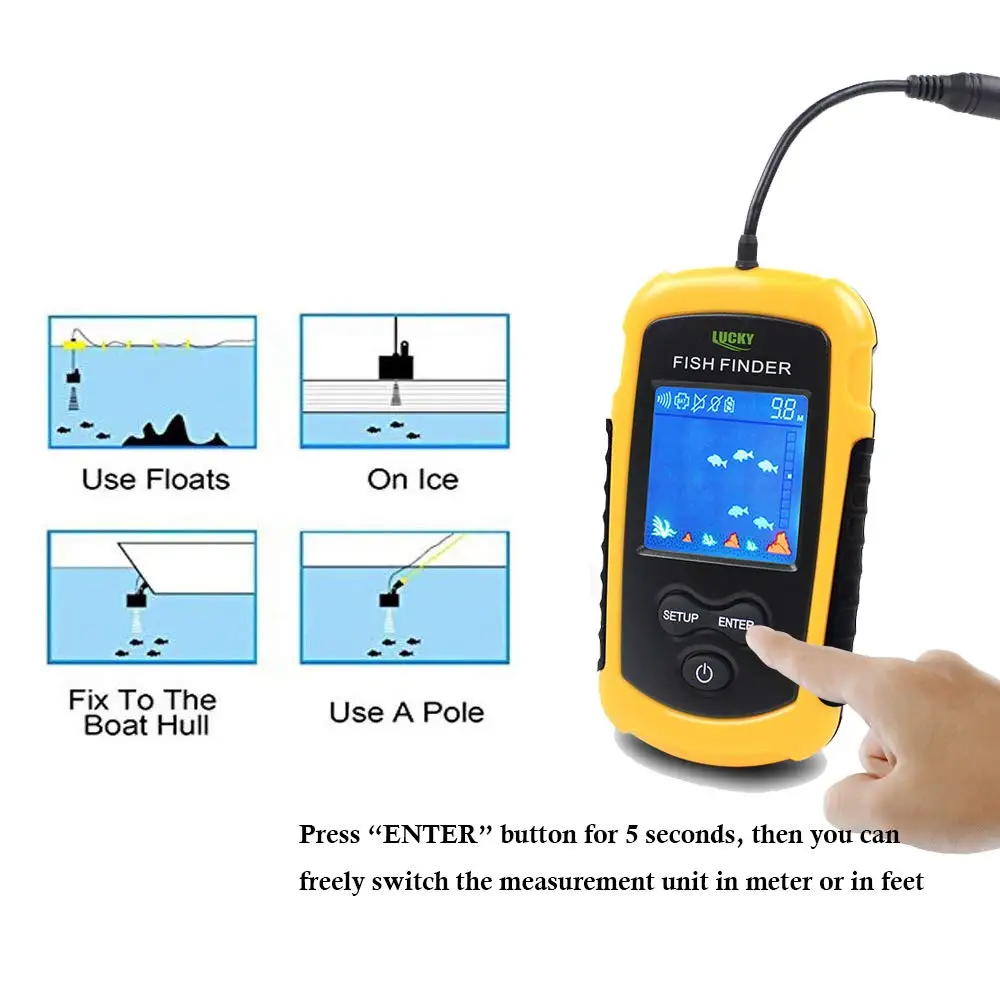 LUCKY FFC1108-1 Portable Fish Finders 100M Sonar Fishing lure Echo Sounder Fishing Finder Alarm Transducer Lake Sea fishing accessories fish finder