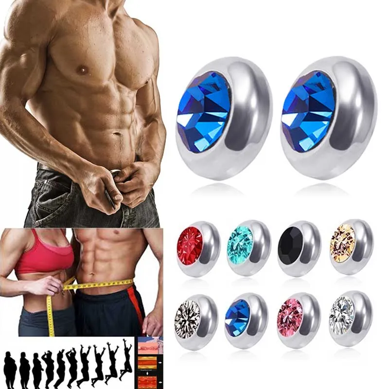 Magnetic Slimming Magnet Earring 1Pair for Women Men Weight Loss Rhinestone Stainless Steel Ear Studs Health Non Pierced Jewelry