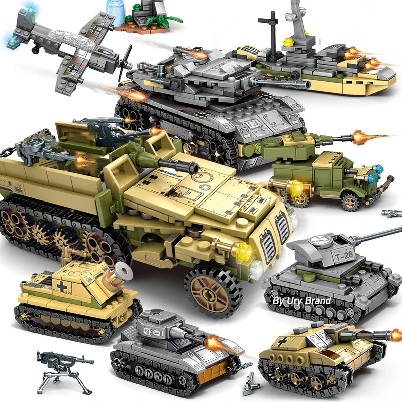 

WW2 Military Series 1061PCS MOC Tank Chariot Plane Building Blocks Toys Set Vehicle Educational DIY Model for Boys