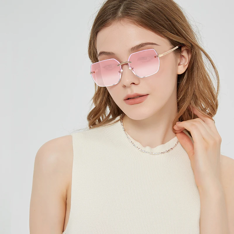 

Rimless Sunglasses Oversized Fashion Popular Women Shades Big Frame Sun Glasses for Female UV400 Sunglasses