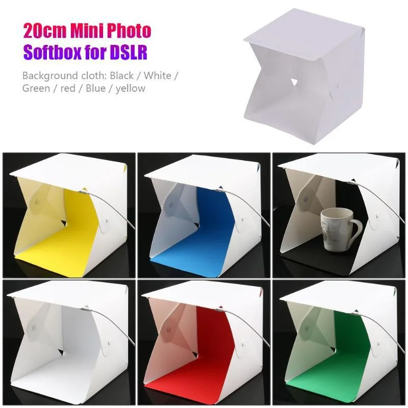 Folding Lightbox 20cm Portable Photography LED Photo Studio Tent LED Softbox Background Kit USB Mini Light Box DSLR Camera