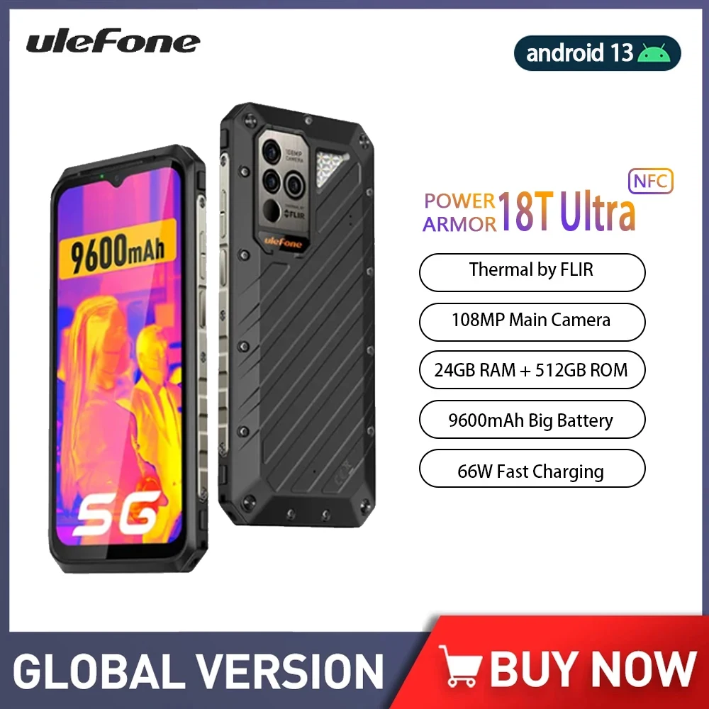 Ulefone Power Armor 18T Ultra 5G Smartphone Robusto Android 13 512Gb Rom Thermal Imaging Cellulare 108Mp 9600Mah Cellulare Nfc