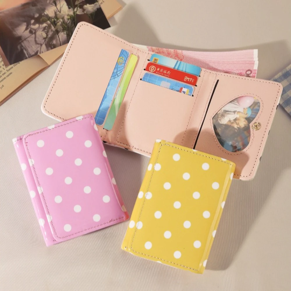Fashion Wallets Girls Cute Dot Small Wallet Card Holder Fashion Three Fold Purse for Women Student Simple PU Leather Wallet