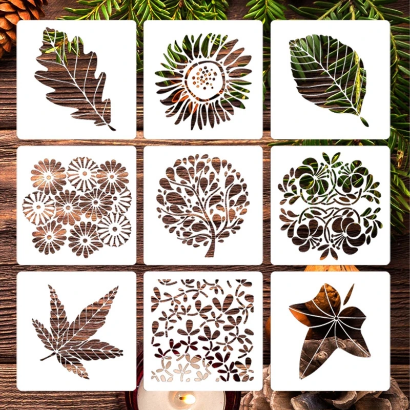 

Reusable Flower Painting Stencils Beautiful Floral Leaves DIY Art Craft Templates on Wood Wall Paper Card Canvas Door 9x