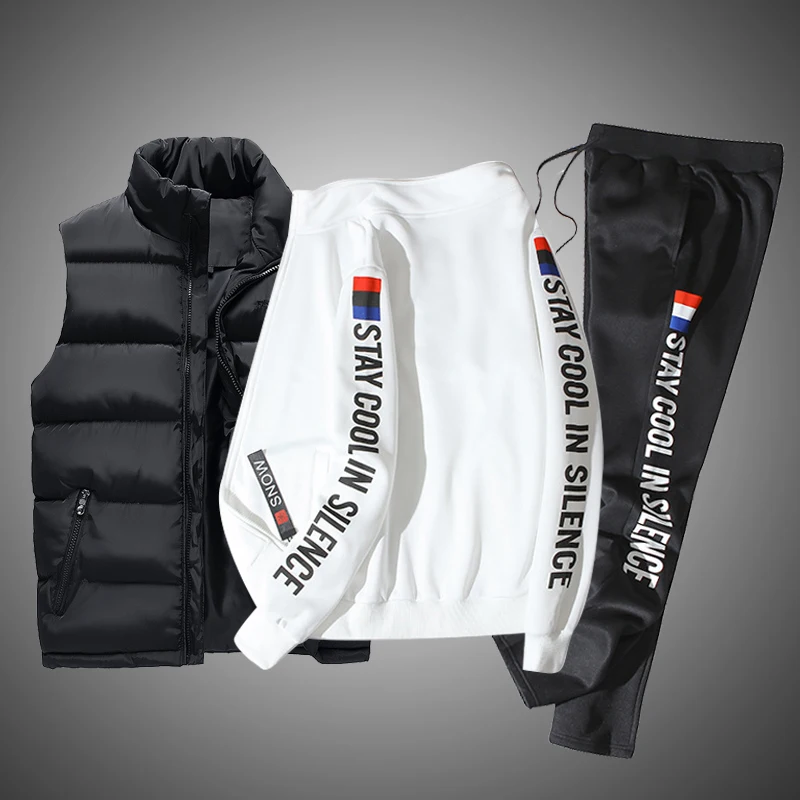 

Plus Size M-8XL Outfit for Men Tracksuit Men 3PC Jacket+Pant Sweat Suit Men Casual Hooded Coat Warm Sweatshirt Moleton Masculino