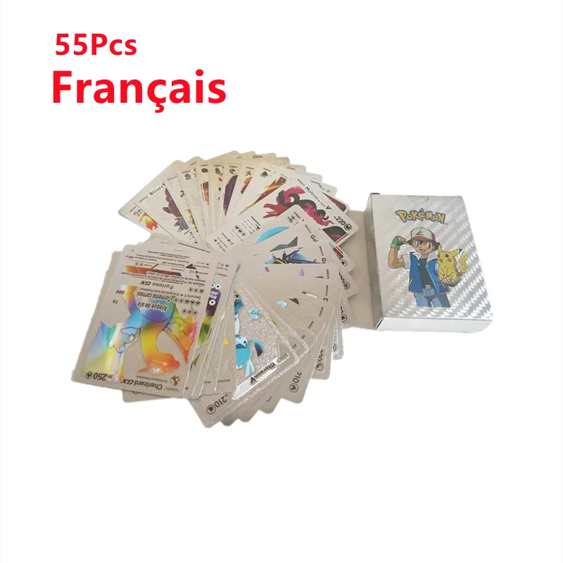 thumbnail image 1 of 15-55pcs Gold Pikachu Cards Box Golden Silver Spanish French English Charizard Cards Rare Collection Battle Card Toys, 1 of 5