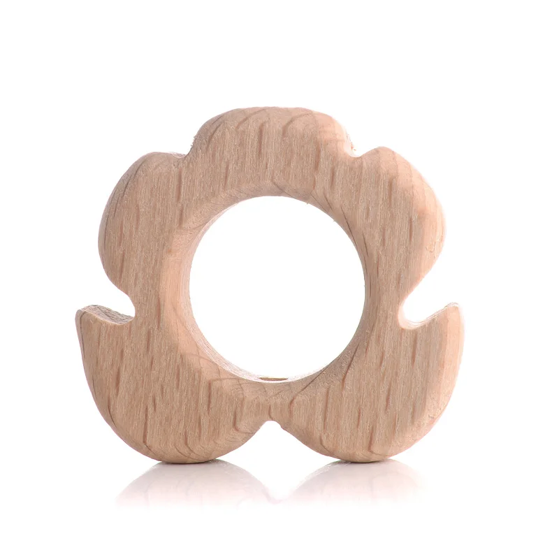 10Pcs Beech Beads Heart Butterfly Rainbow Elephant Flower Animal Wooden Beads for Bbay Chew Teether Beads Pacifier Clips Chain