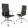 High Back Ribbed Genuine Leather Office Chair Adjustable Ergonomic Computer Chair with Aluminium Alloy Frame  Swivel Chair 1