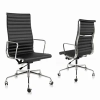 High Back Ribbed Genuine Leather Office Chair Adjustable Ergonomic Computer Chair with Aluminium Alloy Frame  Swivel Chair 1