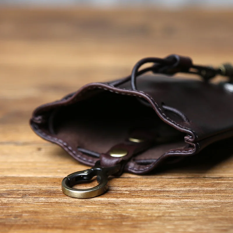 NZPJ Retro Genuine Leather Change Top Layer Cowhide Key Bag Lucky Bag Wallet Bundle Pocket Drawstring Storage Bag Coin Bag