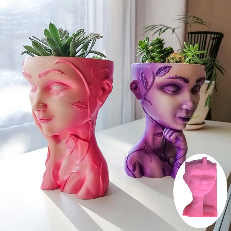 

DIY художественный Рисунок, ваза с абстрактным лицом, смола, силиконовая форма, цветочный горшок, бетон, цемент, гипс, силиконовая форма