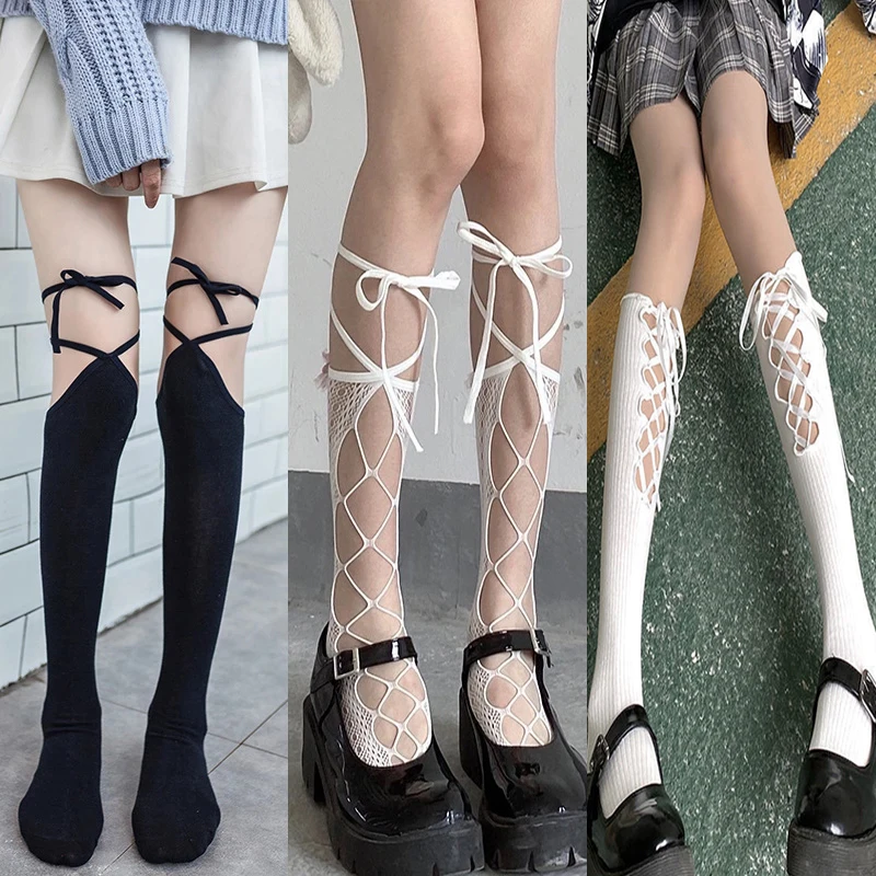 

Black Stockings Knee Thigh High Socks Sexy Underwear Lace Transparent Fishnet Pantyhose Fashion Summer Women lolita Stockings