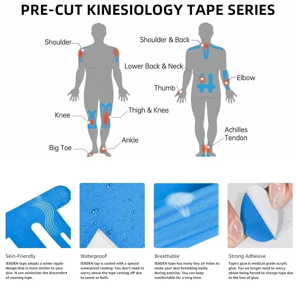 10PCS Precut Kinesiology Tape For Knees,Waterproof Elastic Breathable Knee Tape,Athletic Tape Provide Support Stability Running