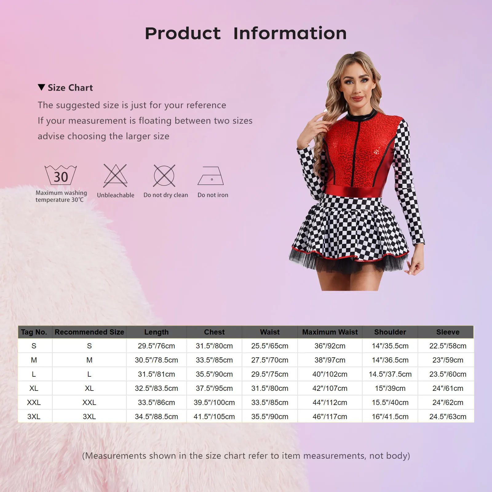Womens Vintage Checkerboard Print Racer Dress Long Sleeve Sequins A-line Tulle Skirt with Shorts Dress Halloween Party Costumes 6