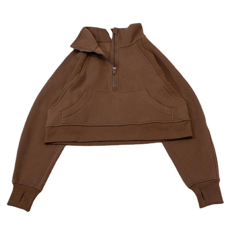 New Thickened High Neck Sweatshirt Women's Sports Half Zipper Loose Jacket Long Sleeve Jogging Fitness Yoga Clothes