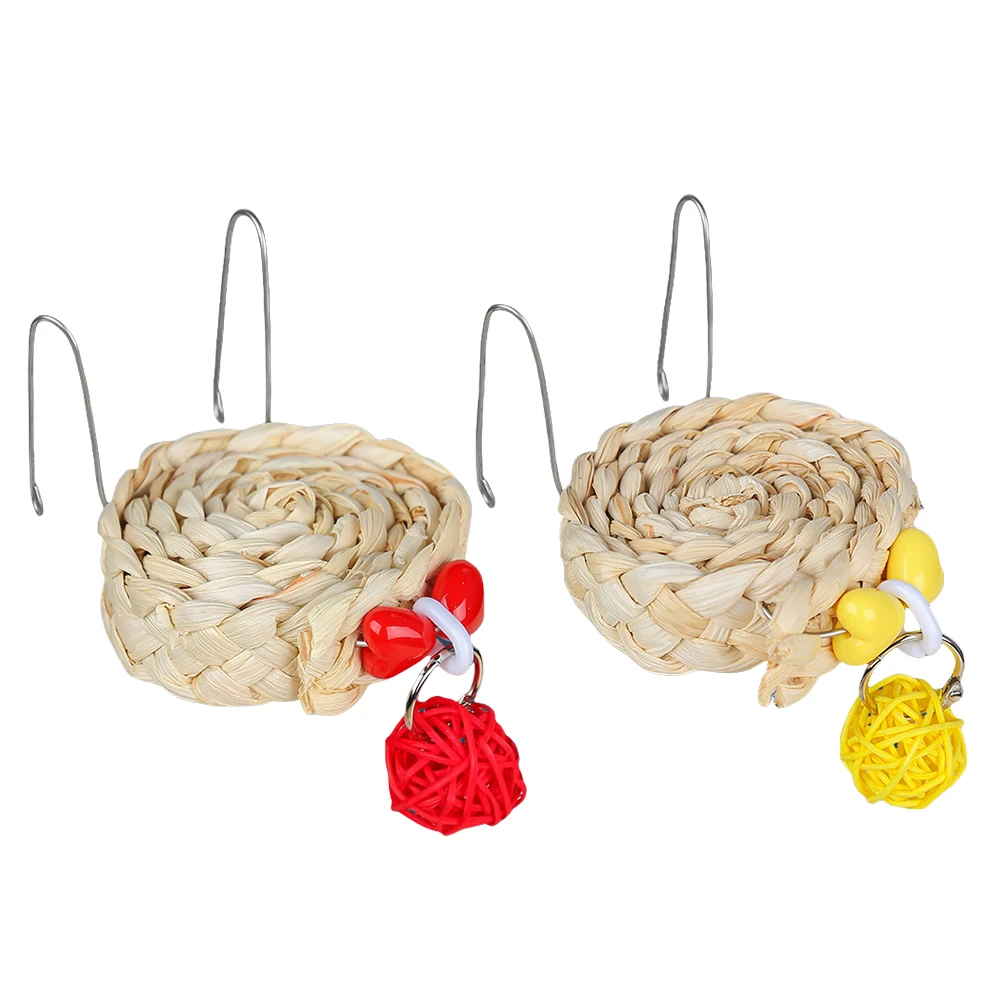 1pc Rattan Parrot Chew Toy with Bell Can Be Hanging Grinding Teeth Biting Toy for Pet Bird Parrot Training Bird Cage Accessories