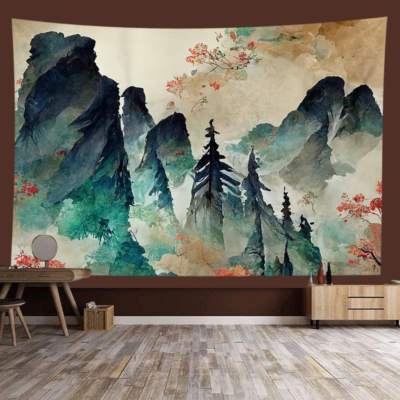 Chinese style landscape painting background tapestry room decoration wall background cloth living room home decoration 4
