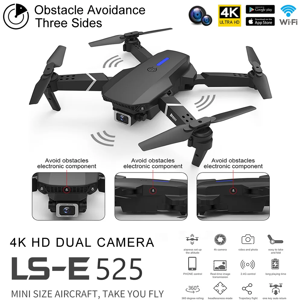 E88/E525 Pro Easy Fly Mini Drone VR 4k Obstacle Avoidance RC