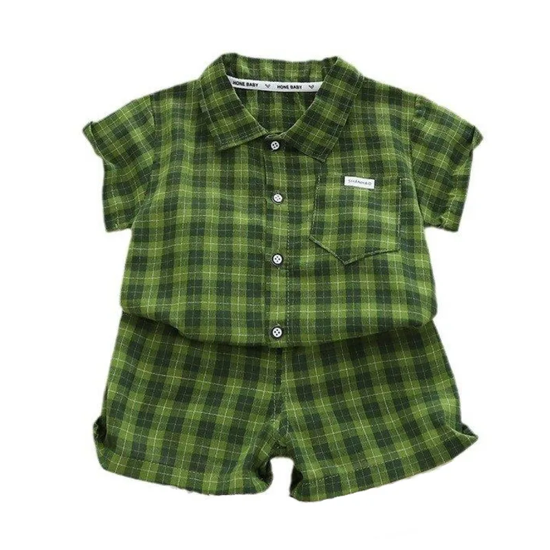 

New Summer Baby Clothes Suit Infant Boys Clothing Children Plaid Shirt Shorts 2Pcs/Sets Toddler Casual Costume Kids Tracksuits