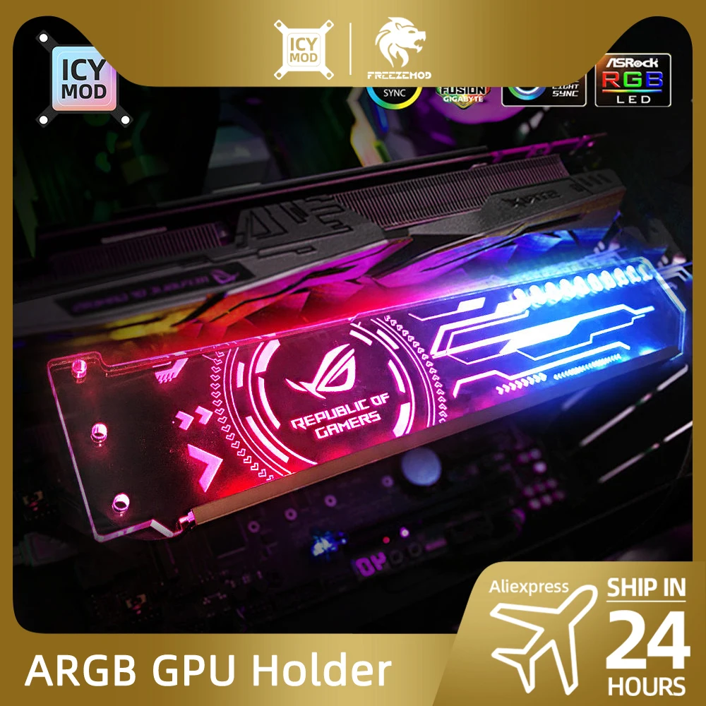 Suporte Vga Rgb Personalizar Argb Suporte Horizontal Gpu Suporte de Placa de Vídeo Suporte Gráfico Personalizável Aura Faça Você Mesmo pc Refrigerador de Água Cpu