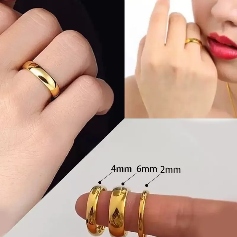 Elegant Gold-Tone Stainless Steel Couple Rings - Timeless Wedding & Engagement Jewelry
