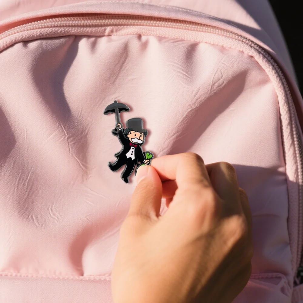 Monopoly Holding Money Bag Enamel Pin Strategy Board Game