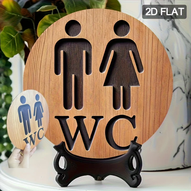 2D flache 1-teilige runde Holzdekoration mit „Badezimmerschild“, geeignet für Zuhause, Esszimmer und Toilettentürschilder – Detail 5