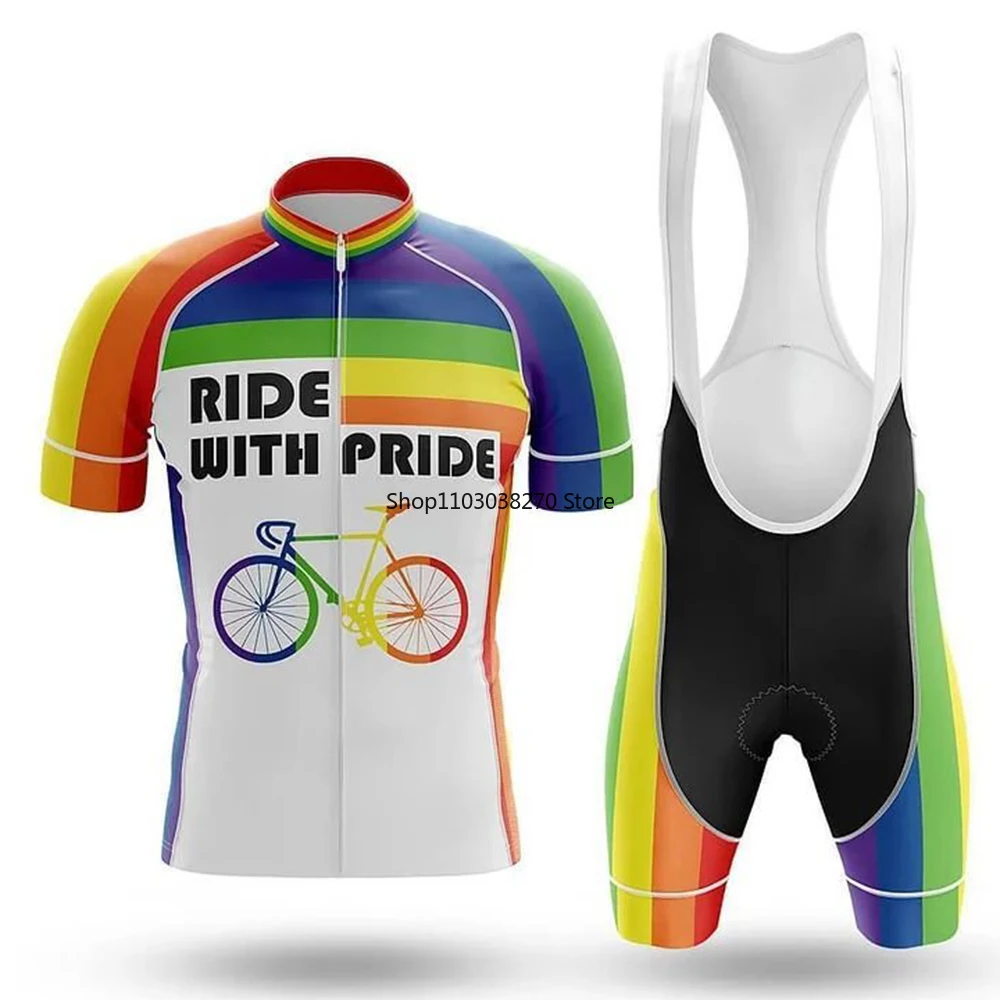 

Ride With Pride Cycling Set Bib Shorts Bike Jersey Bicycle Shirt Short Sleeve Clothes Cycle Downhill MTB Mountain Suit