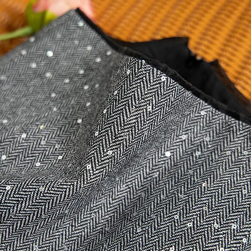 Vintage Elegant Sequin Skirts A-line Gray Skirts Spring Autumn New Skirt for Women High Waist Mid-length Faldas Mujer Moda